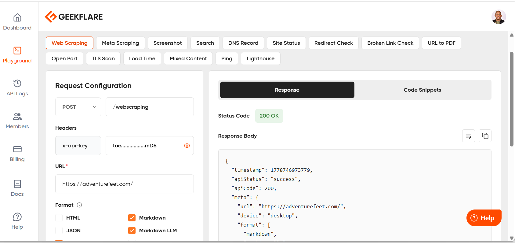 Geekflare API playground