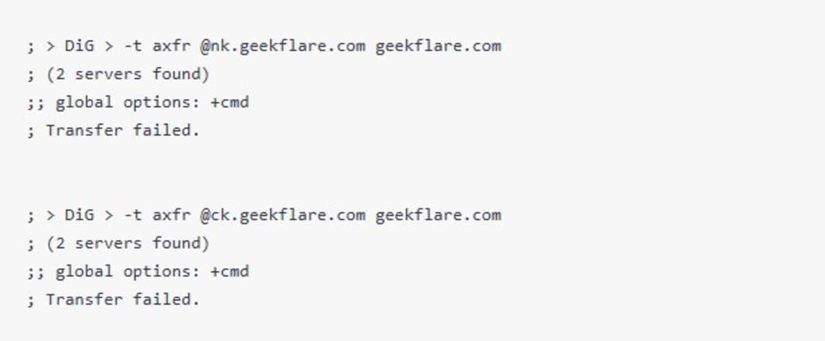 HackerTarget displays DNS results for geekflare.com