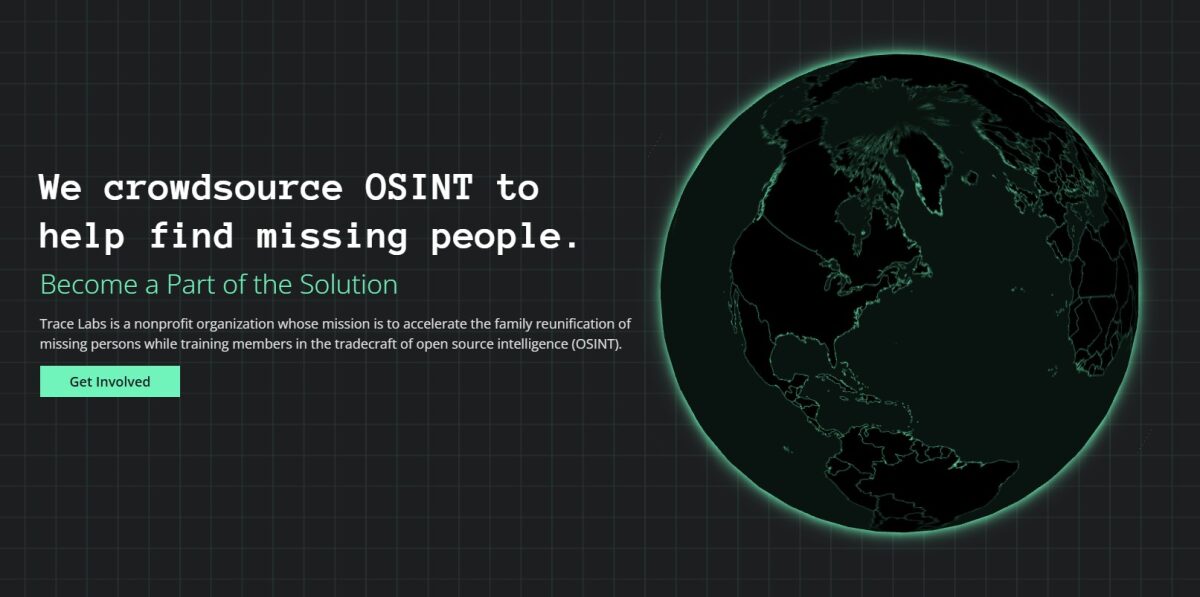Trace Labs homepage using crowdsourced OSINT to help find missing people and train open source intelligence investigators.