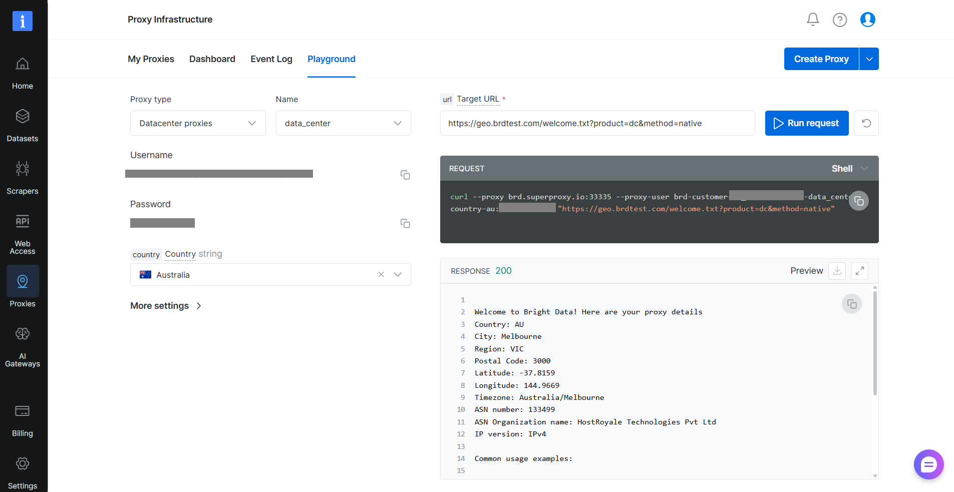Bright Data datacenter proxy in Australia
