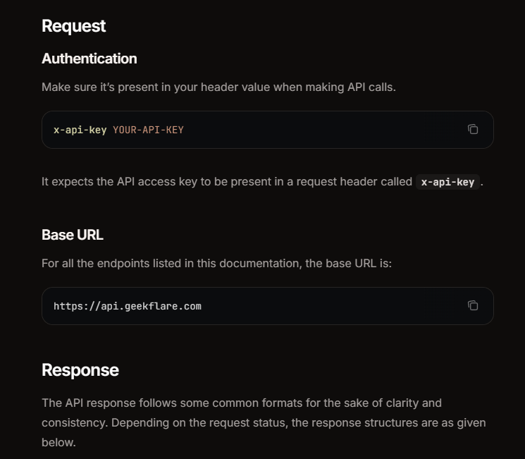 Geekflare API authentication guide