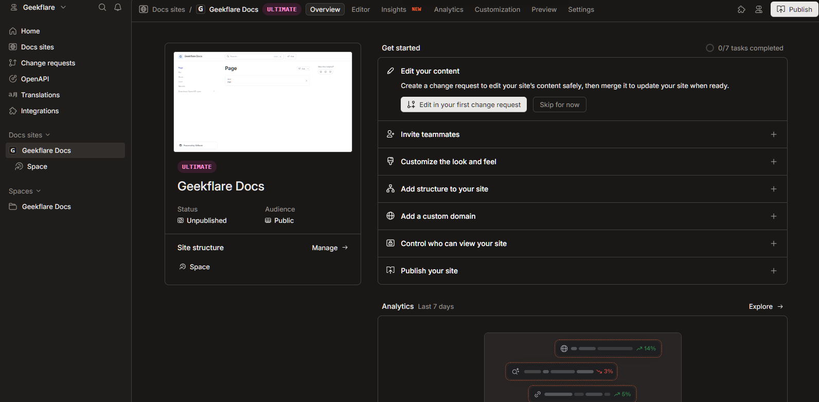 Gitbook API documentation dashboard