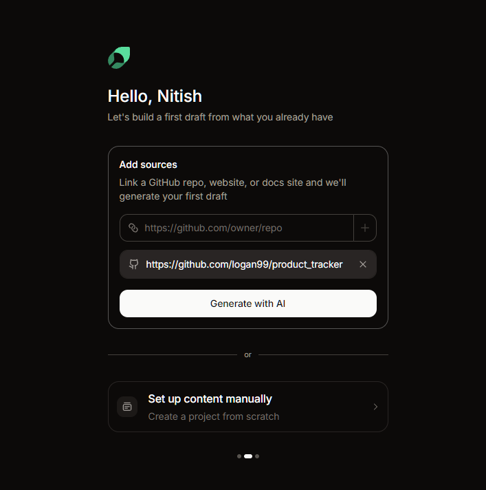 welcome screen of Mintlify