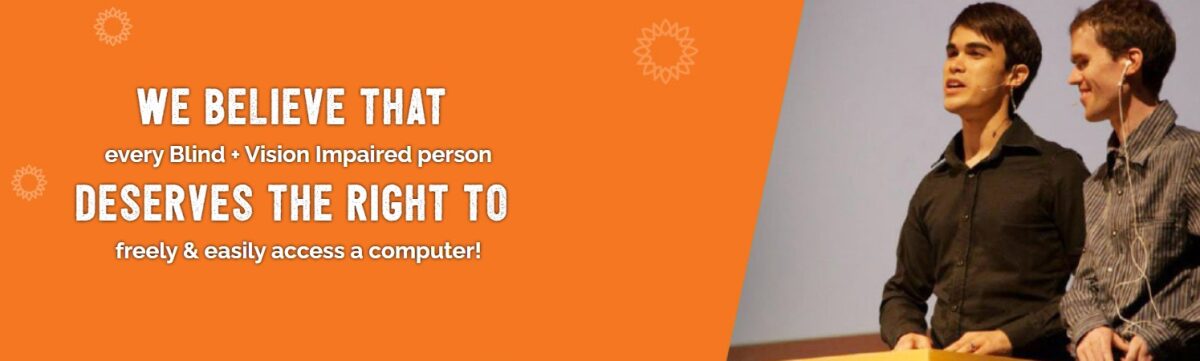 NVDA mission banner stating that every blind and vision impaired person deserves the right to freely and easily access a computer.