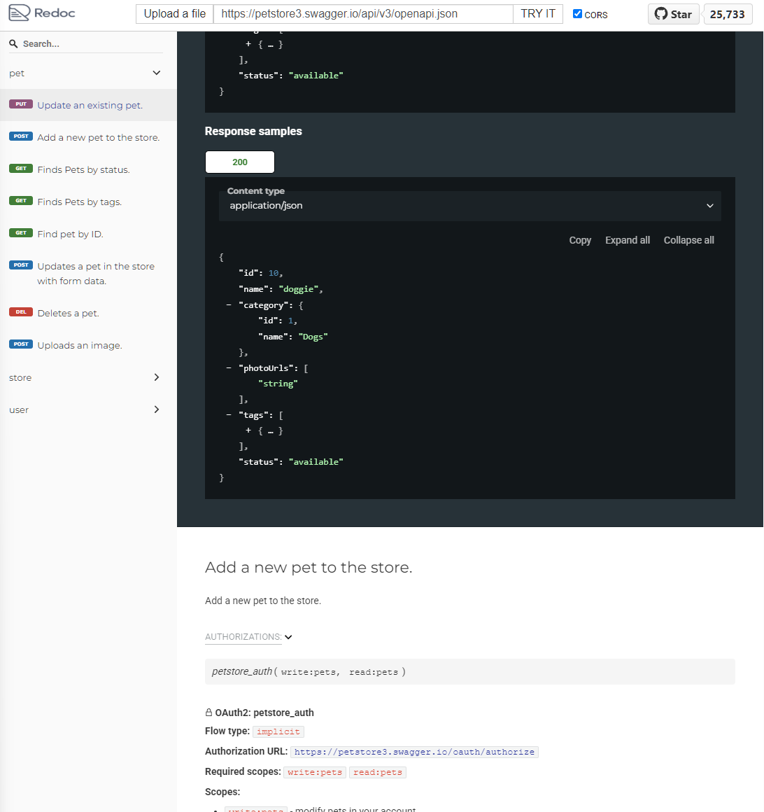 API documentation demo using Redoc API document tool.