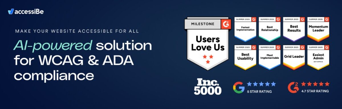 An accessiBe banner promoteing its AI-powered WCAG and ADA compliance solution.