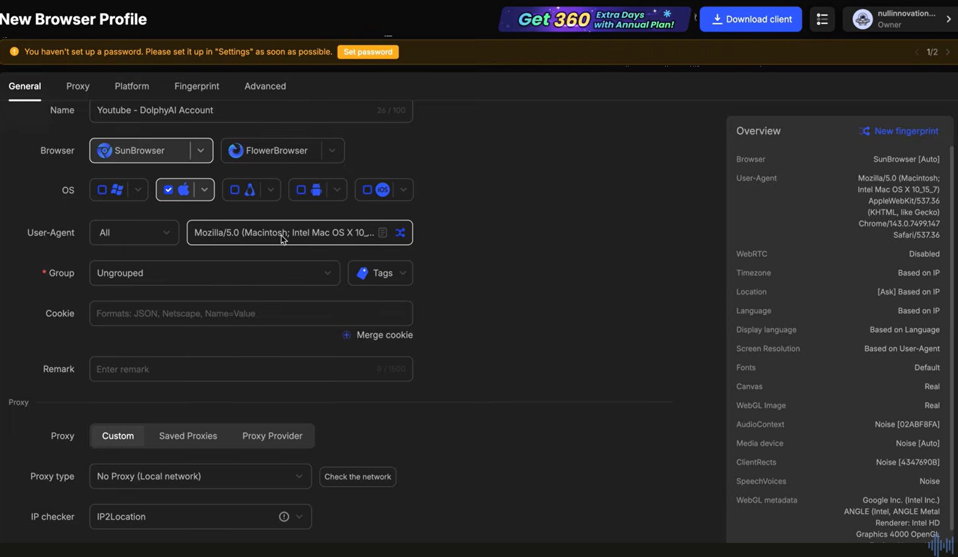 Setting up profiles in Ads power antidetect browser