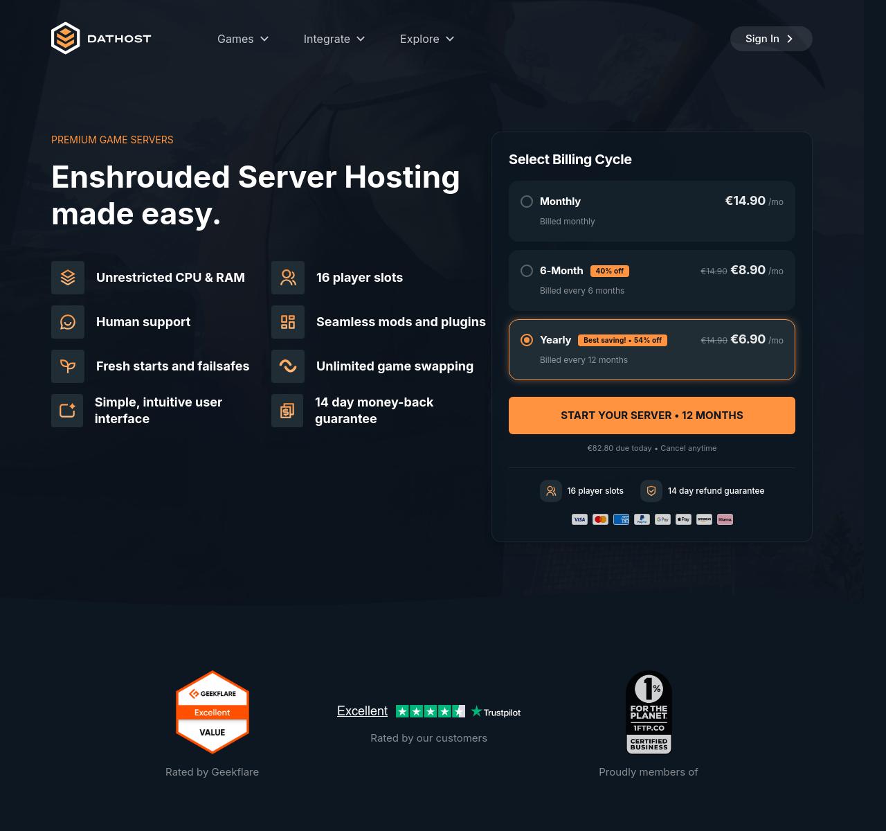 dathost enshrouded hosting page screenshot