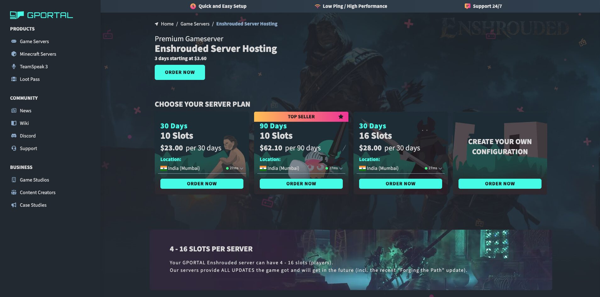 gportal enshrouded hosting page screenshot