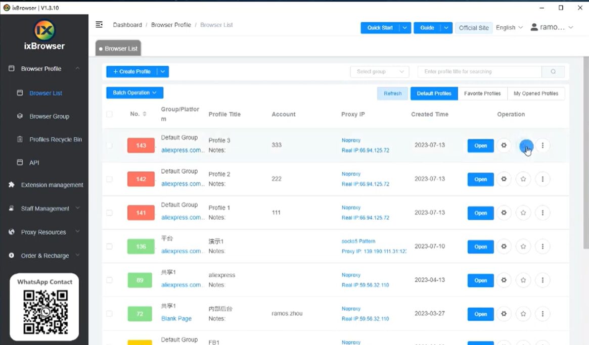 Profile creation on ixBrowser