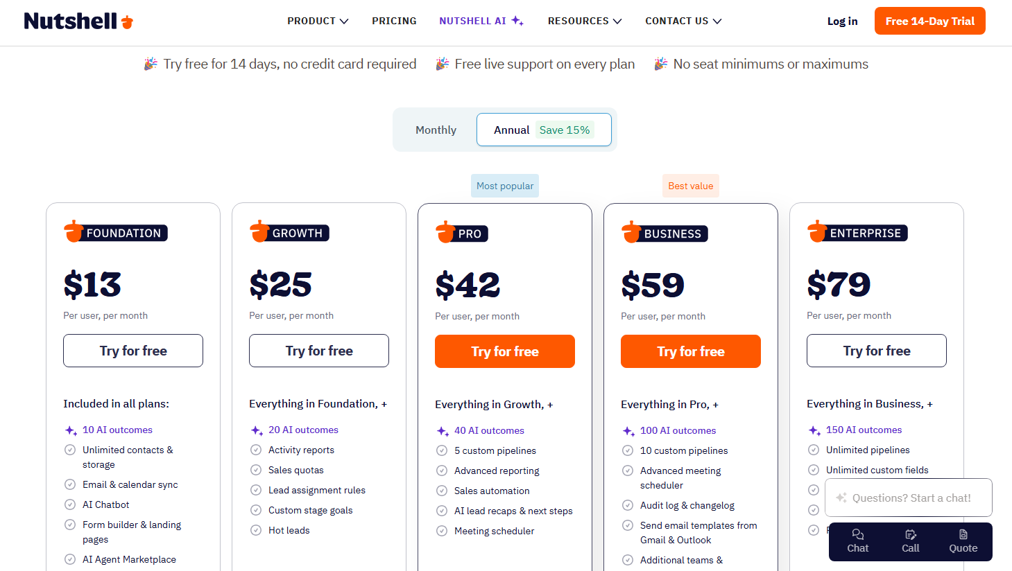 Nutshell CRM pricing