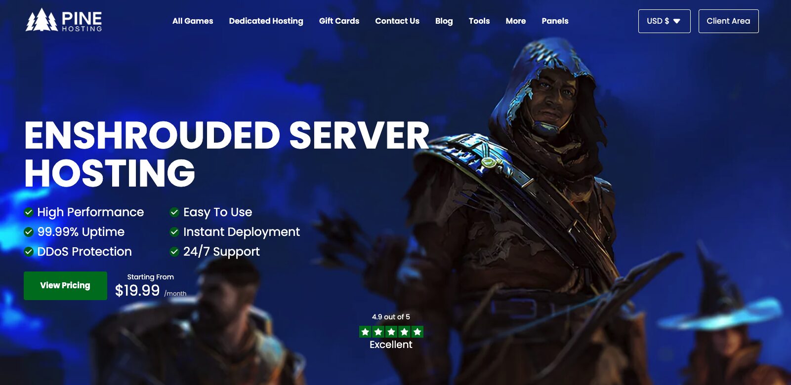 pine hosting enshrouded server hosting page screenshot