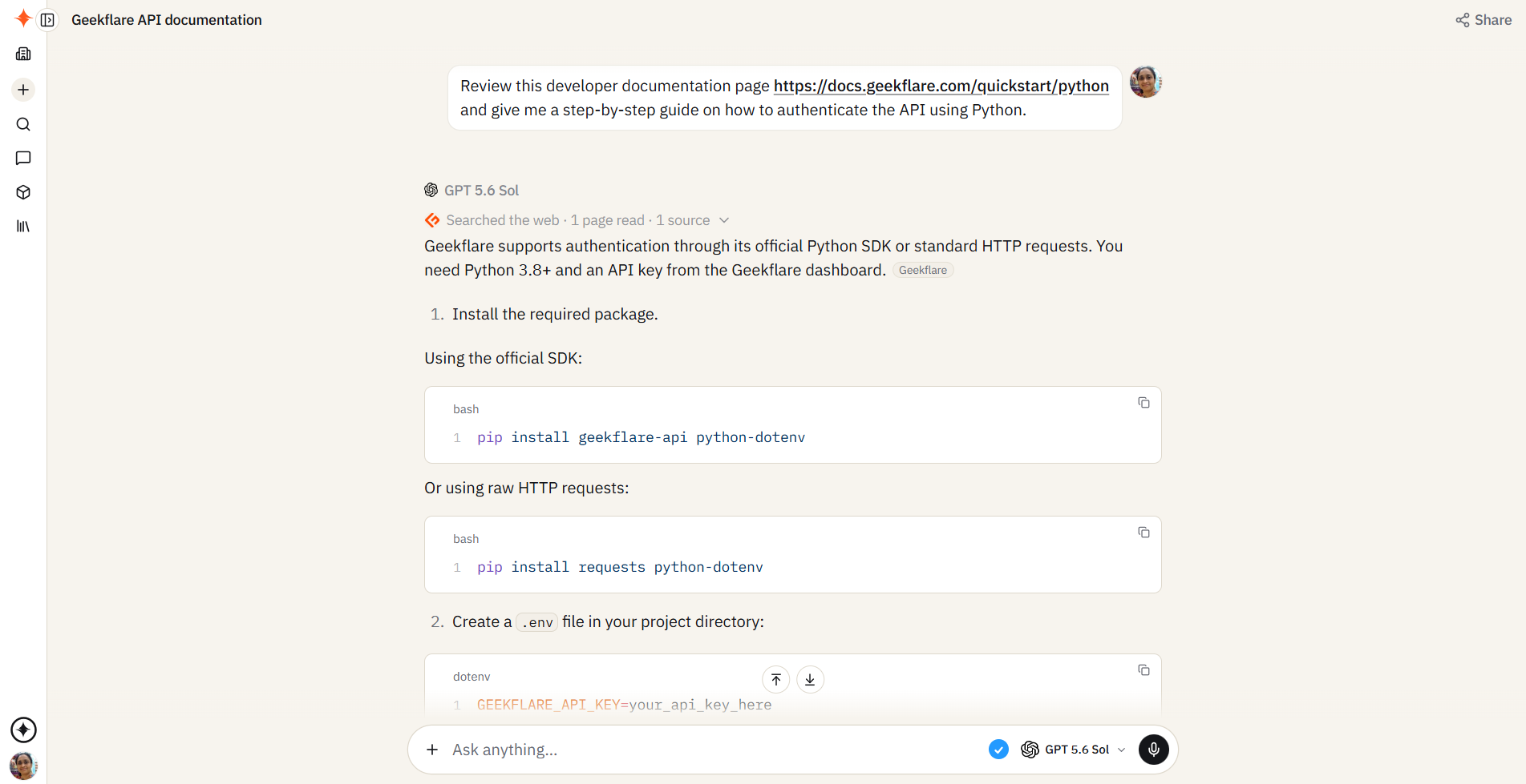 Smart intent detection sample prompt geekflare api docs sparkian