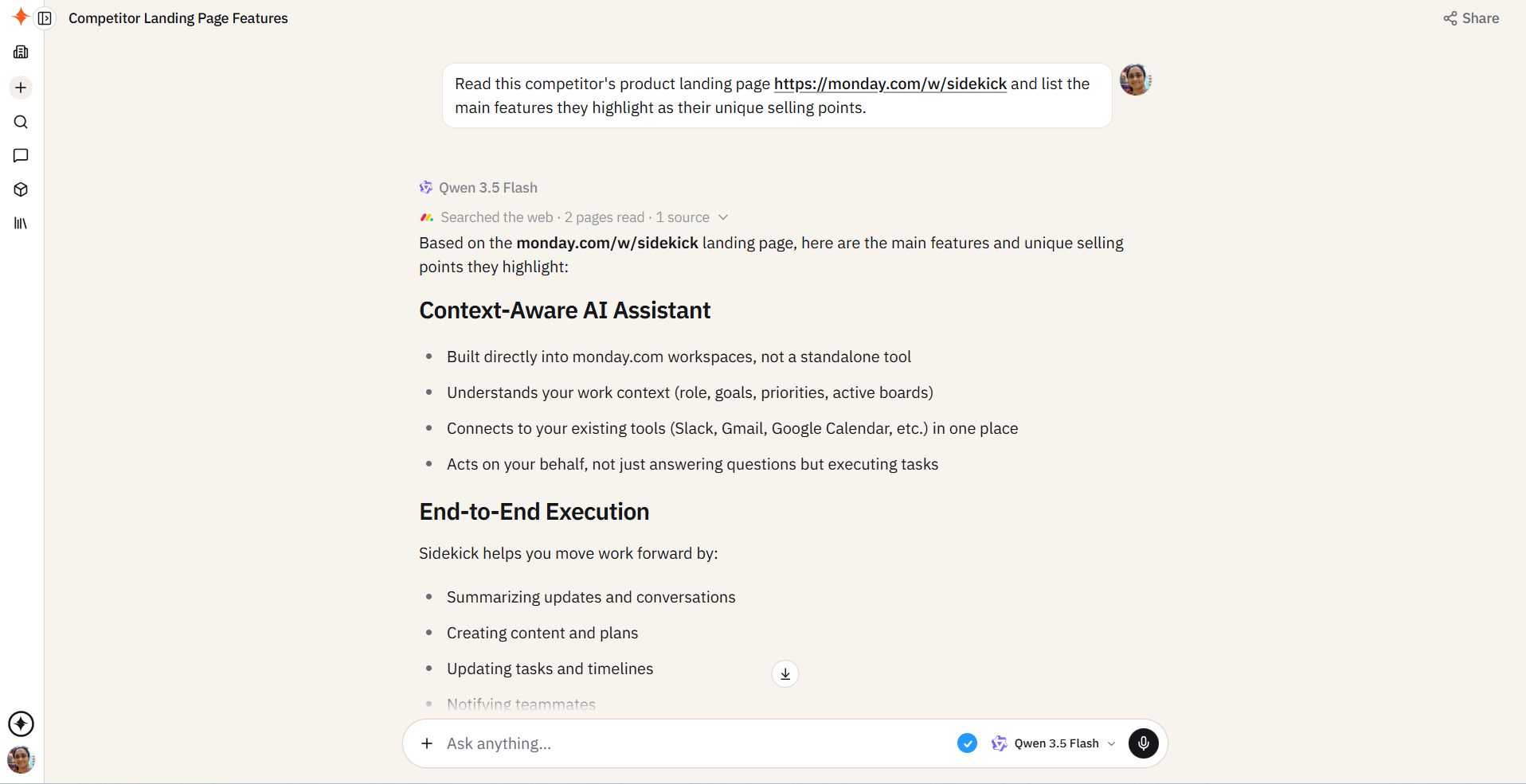 Smart intent detection sample prompt competitor analysis sparkian