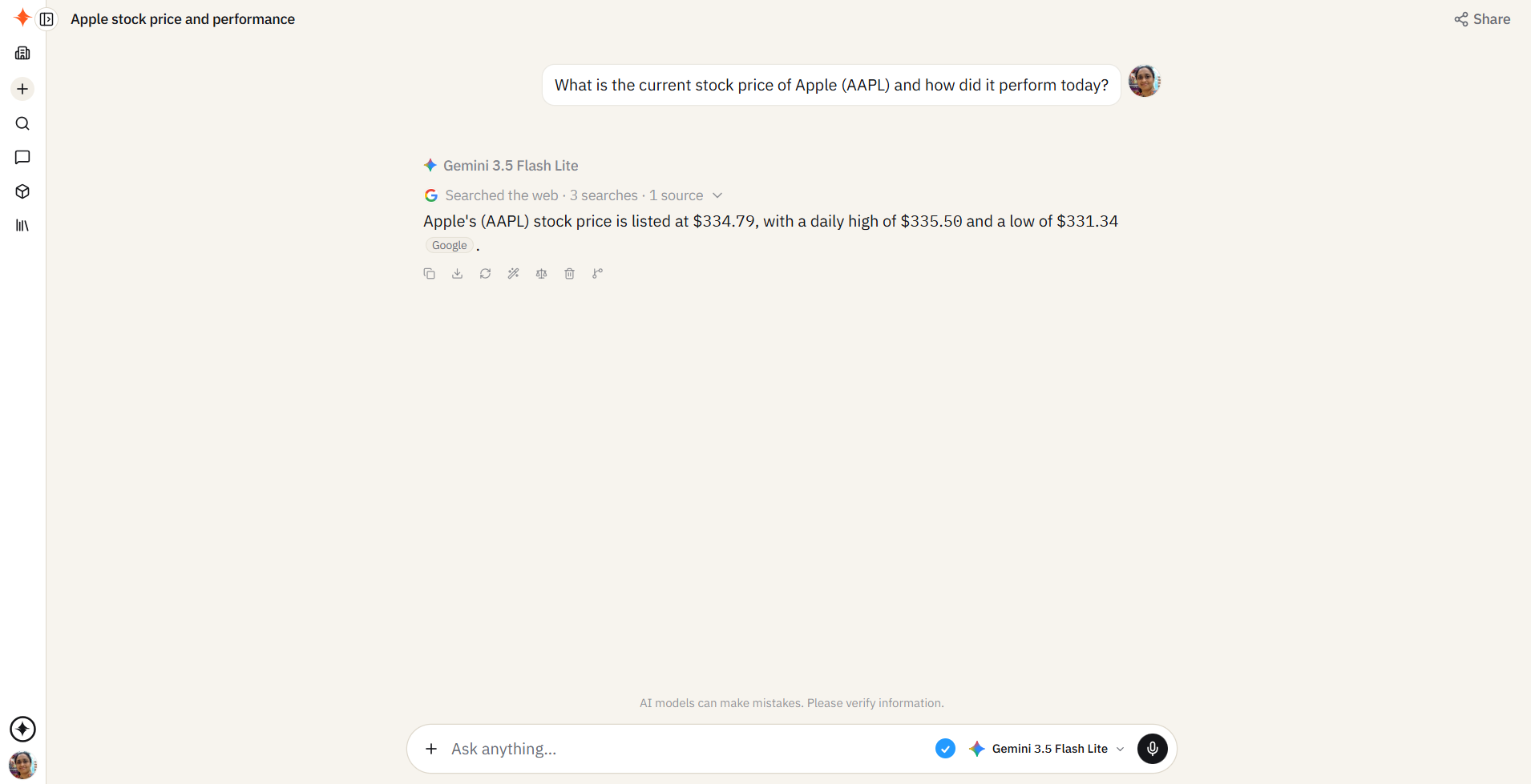 Smart intent detection sample prompt stock price in sparkian