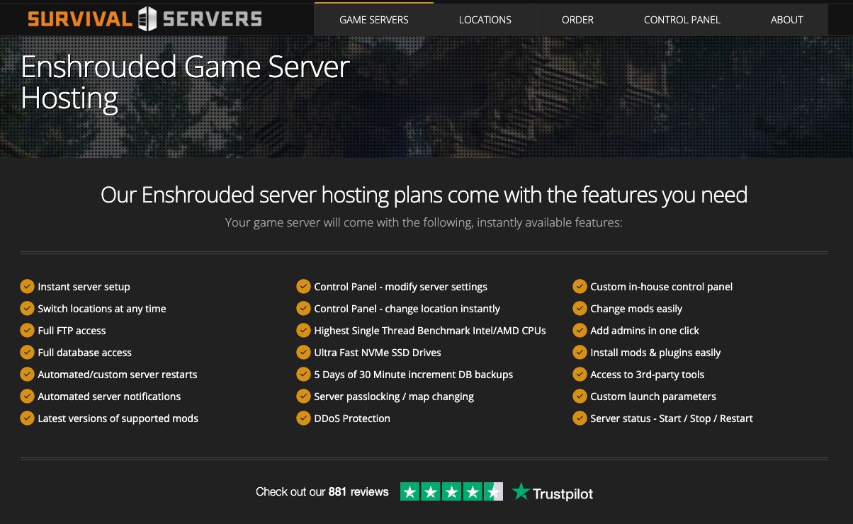survival servers enshrouded hosting page screenshot