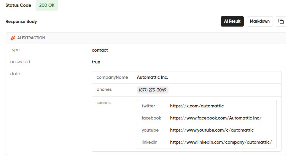 Contact Info Response
