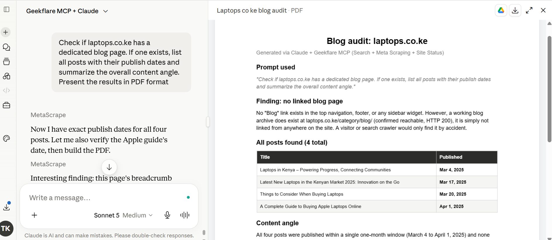 Finding content gaps with Geekflare MCP and Claude