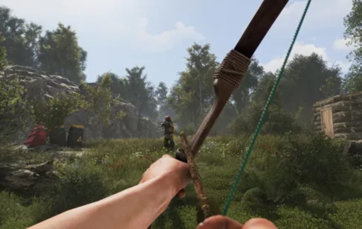 Host Havoc Rust Server, player aiming a bow at an enemy in the wild