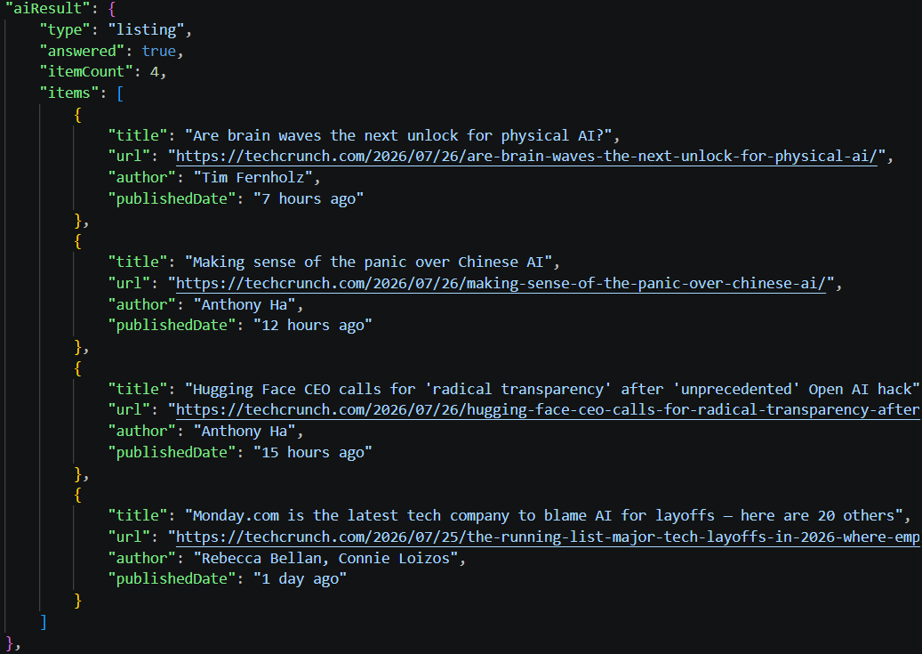 Listing API Response
