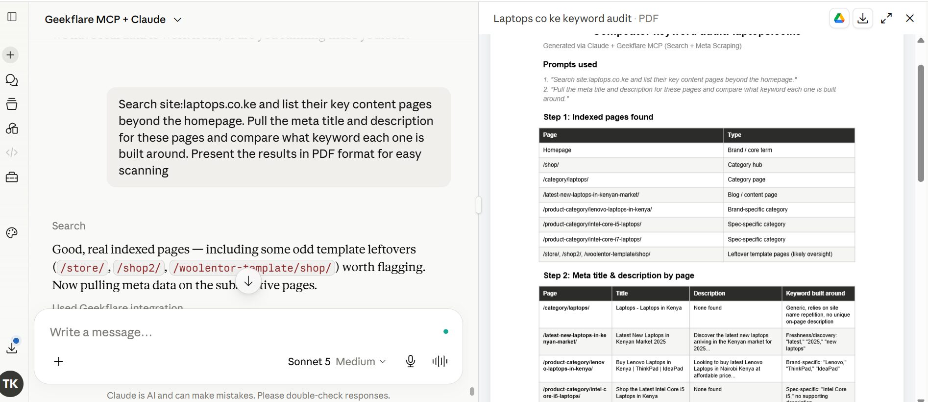 Finding competitor keywords with Geekflare MCP and Claude