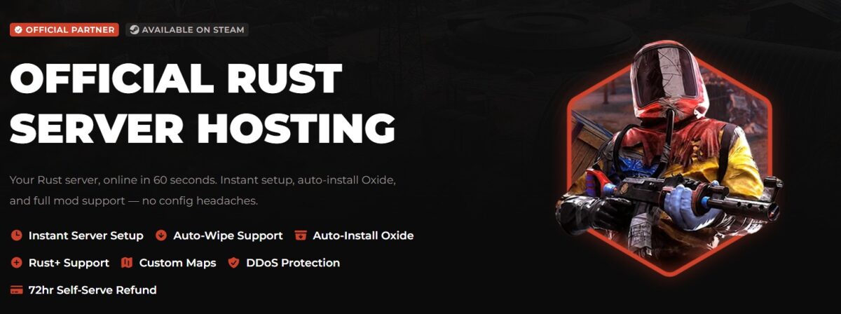 Shockbyte official Rust server hosting banner with player character in hazmat gear.