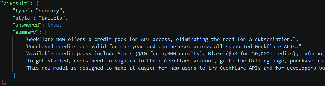 Summary API Response