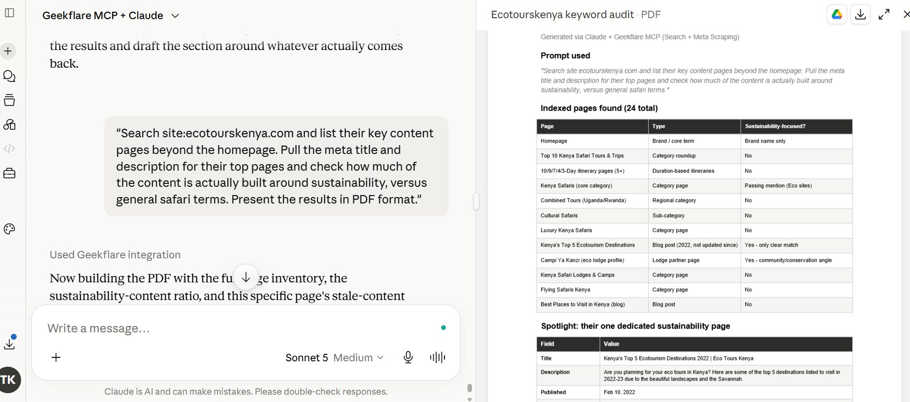 Mapping competitor's keywords with Geekflare MCP and claude