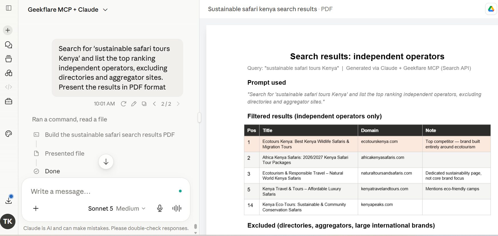 Competitor analysis with Geekflare MCP and Claude