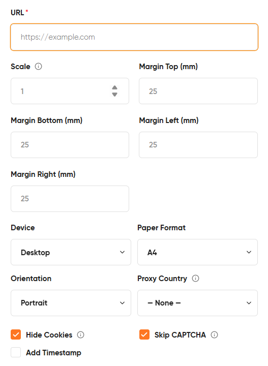 Playground URL to PDF Options