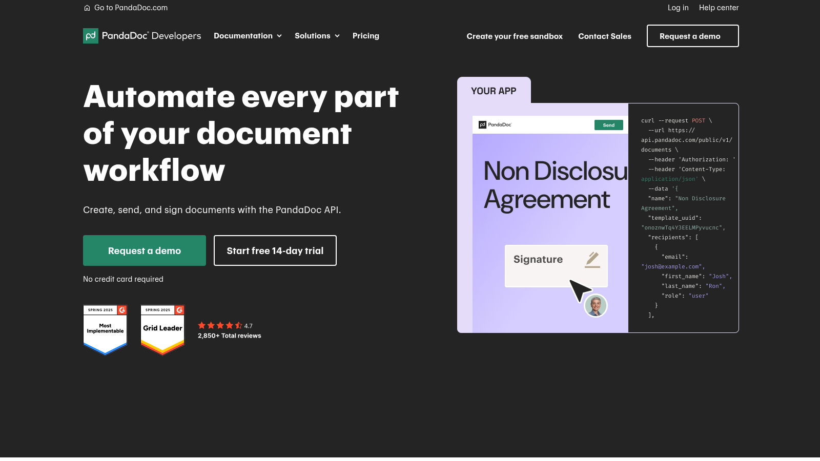 Pandadoc esignature API