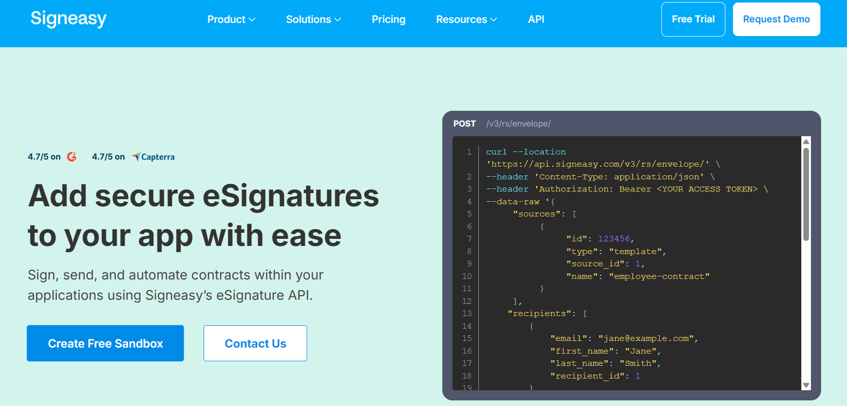 SignEasy API product page
