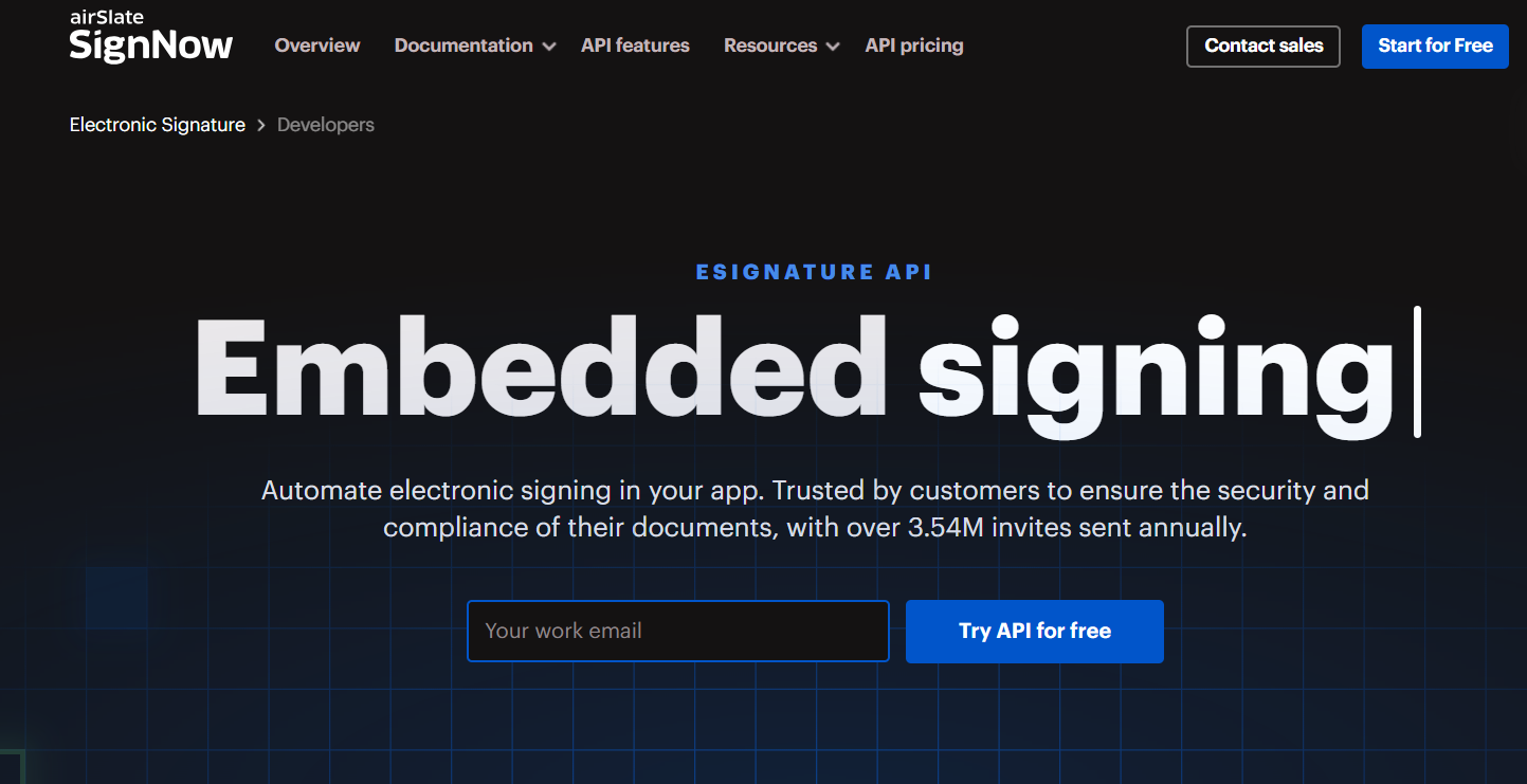 Signnow API page