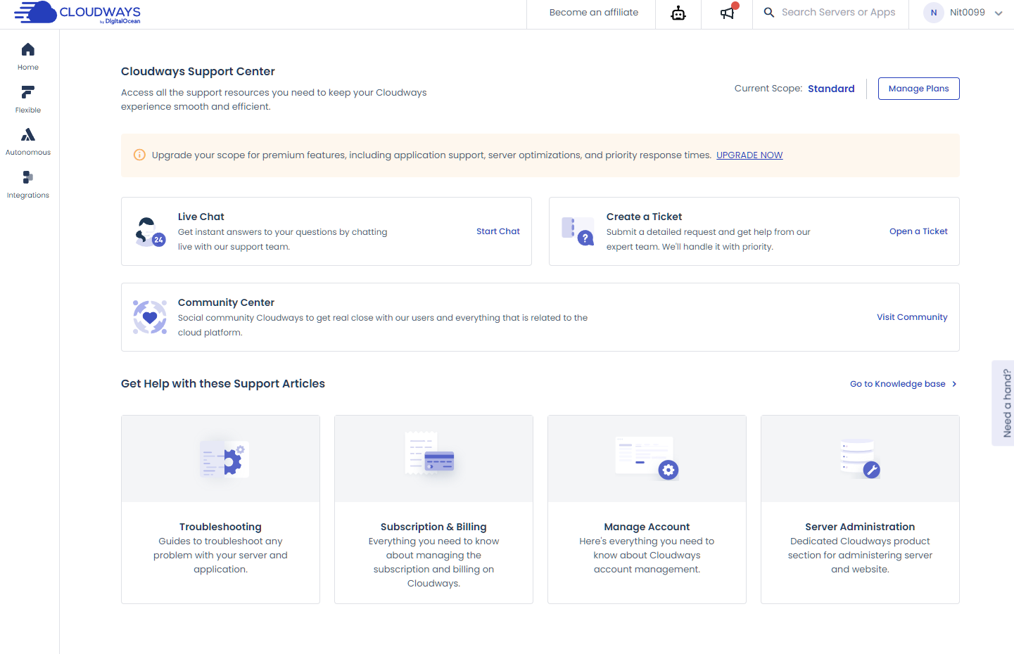 Cloudways dashboard