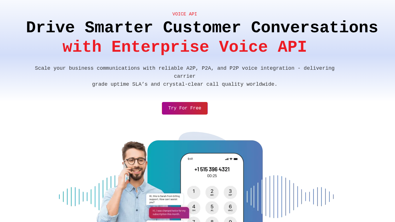 EnableX Voice API page describing crystal clear and reliable voice calls