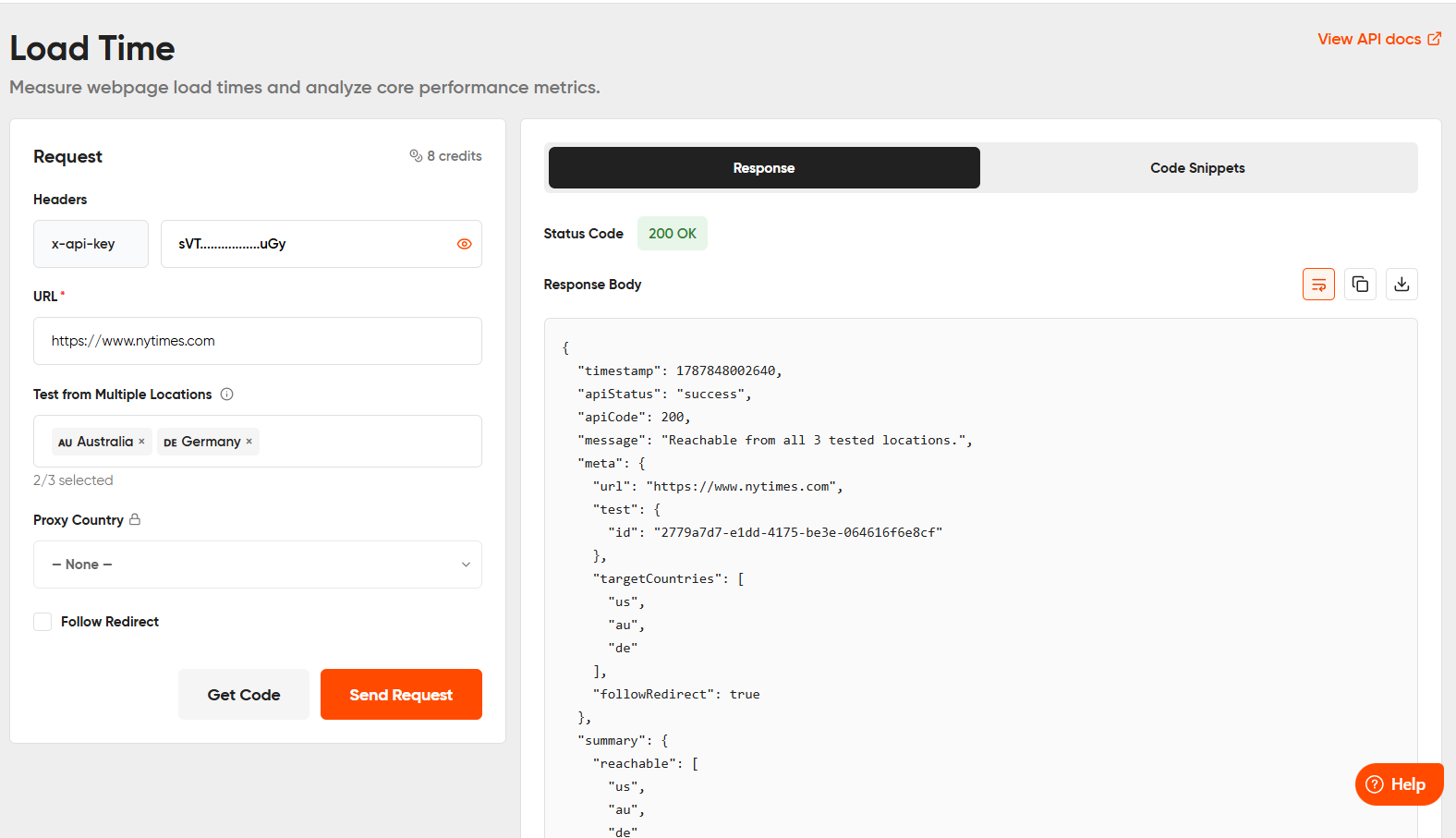 Load Time API on Geekflare Playground