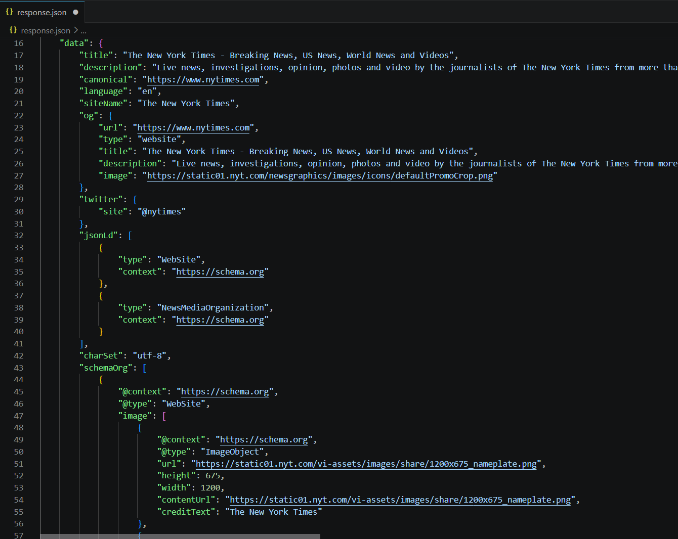 Metadata Scraping API Response