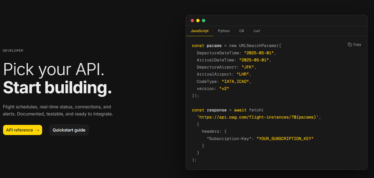 OAG Flight data API