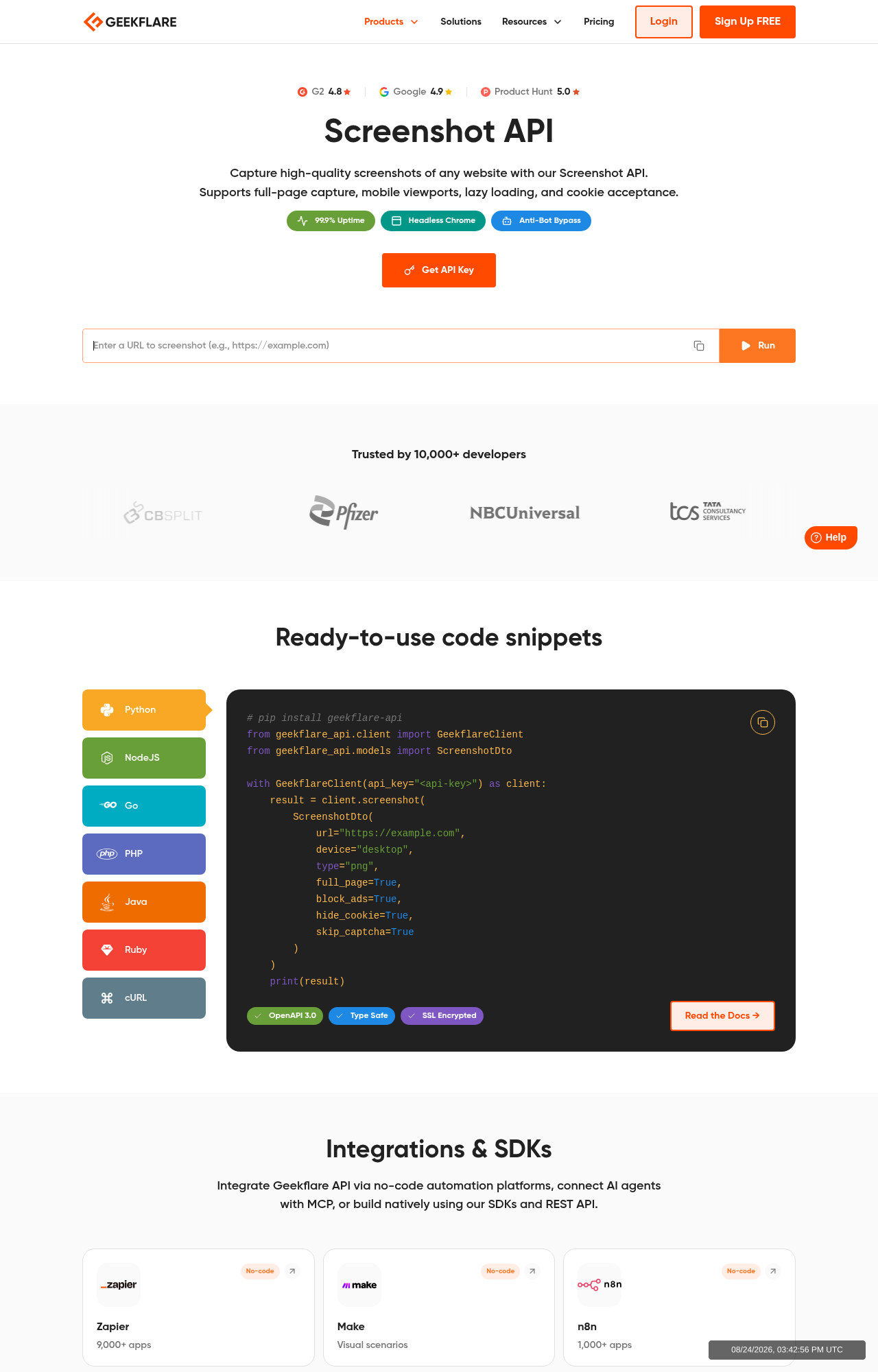 Screenshot of one of the URL