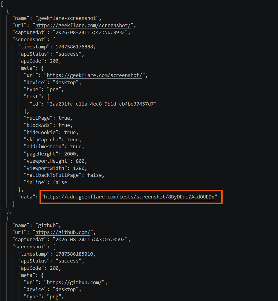 Geekflare Screenshot API Response