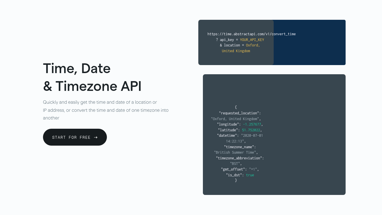 Abstract's Time, Date and Timezone API