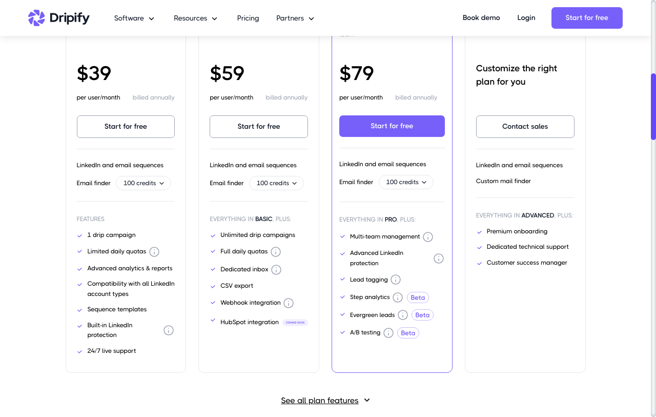 Dripify LinkedIn automation pricing plans