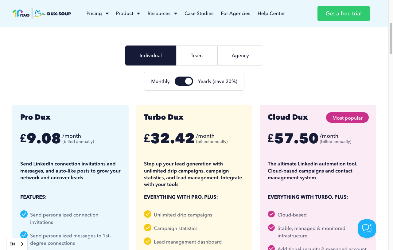 Dux-Soup LinkedIn automation pricing plans