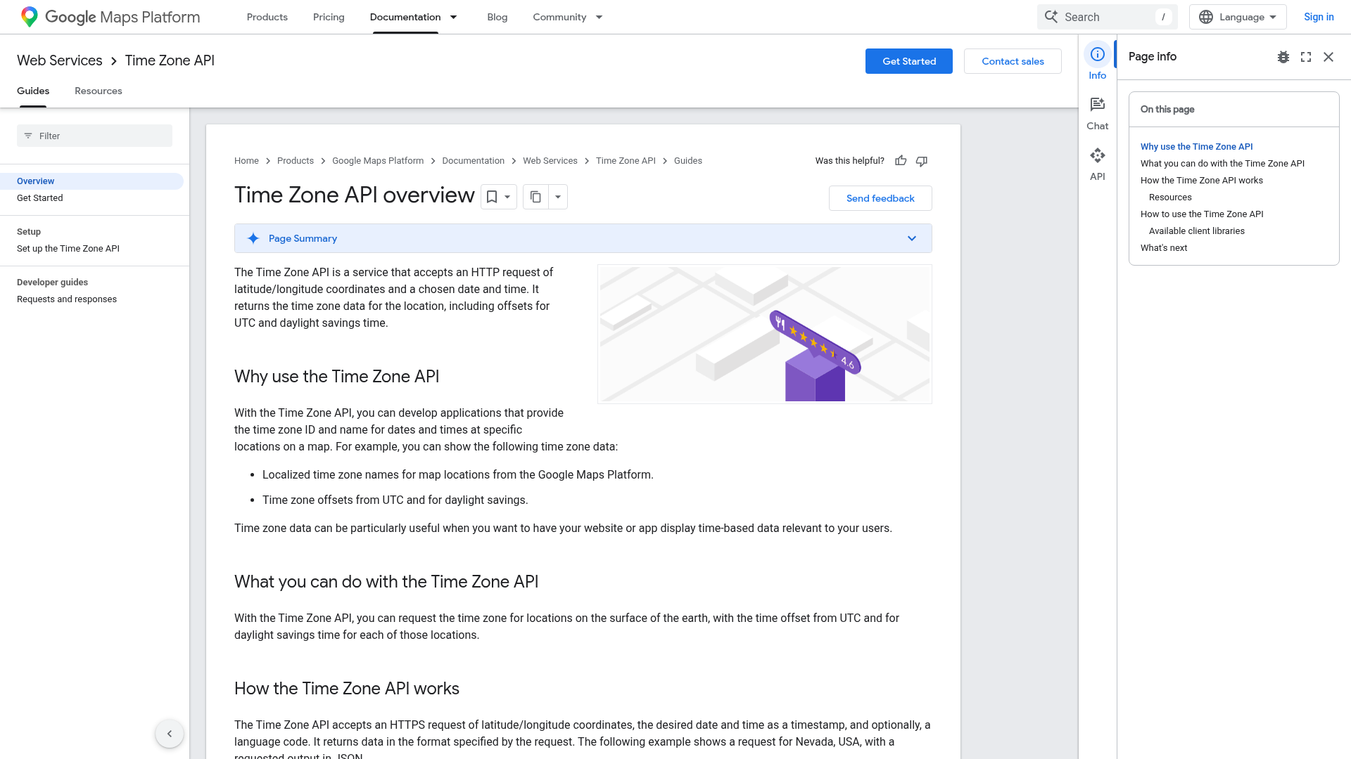 Google Maps Platform Time Zone API overview documentation page