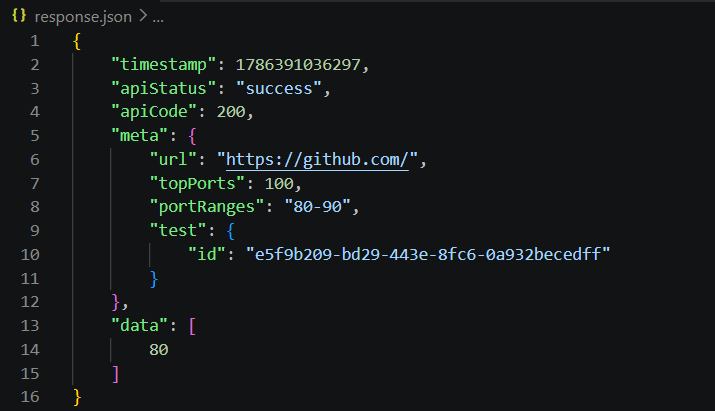 Open ports API Response
