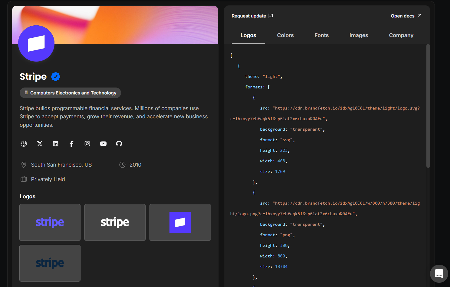 Brandfetch API Response