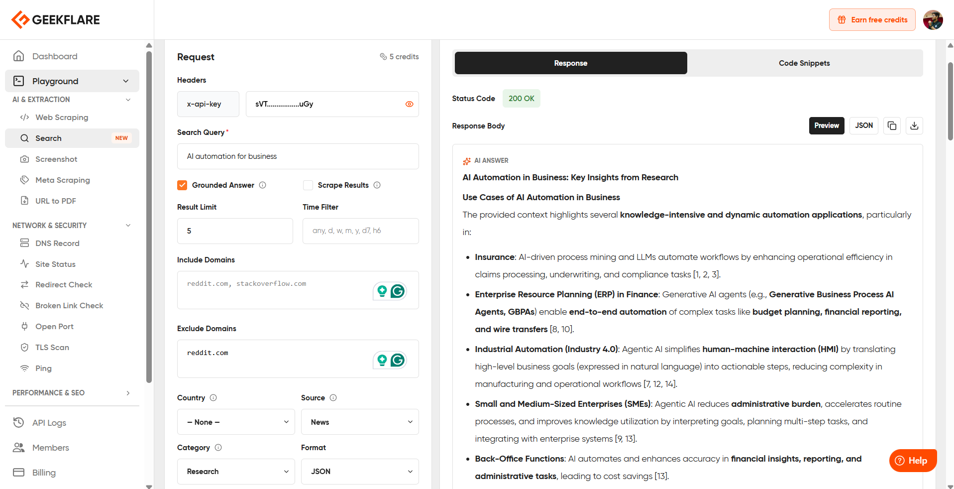 Playground Search API Response
