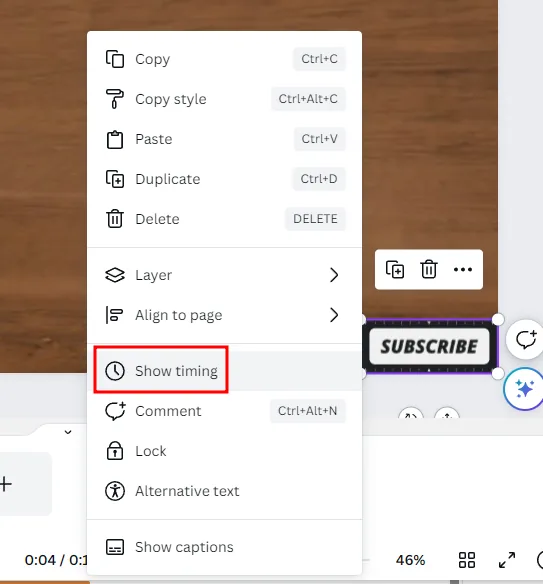 Show timing option in Canva