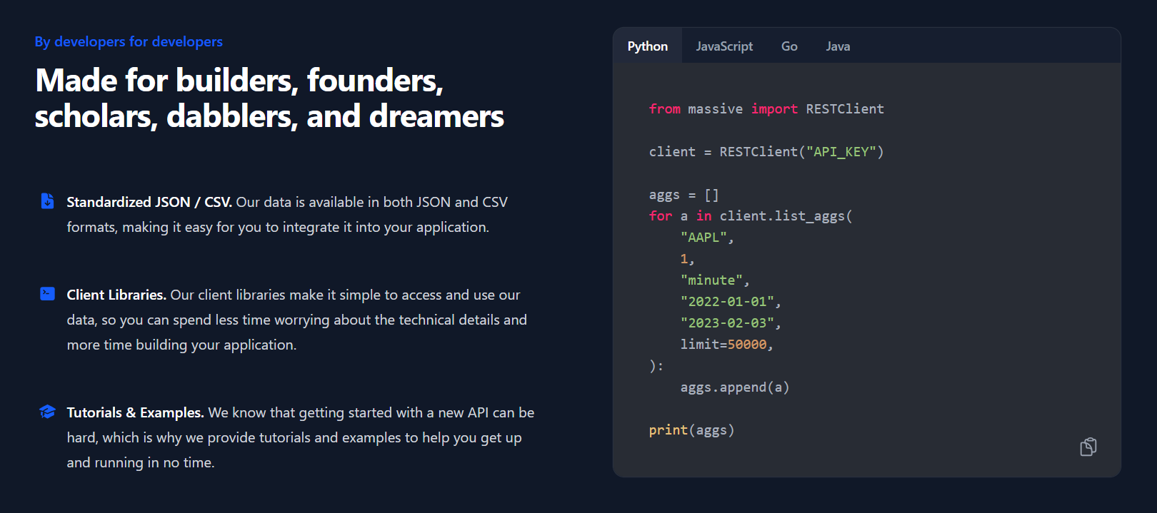 Massive stock market API