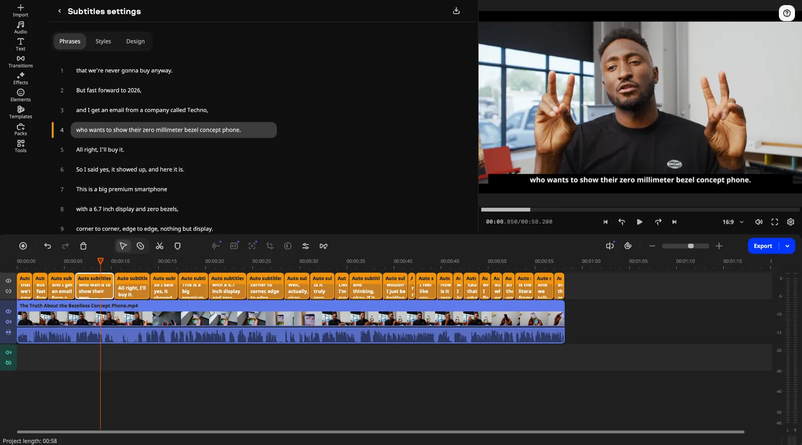 Movavi auto subtitles settings